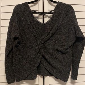 Gray sweater with stylish back twist
